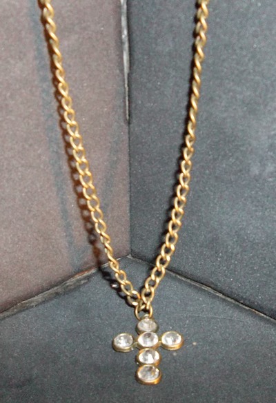 Bronze and rhinestone cross necklace