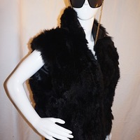 Vintage Black Fur Vest, XL - Thumbnail 1