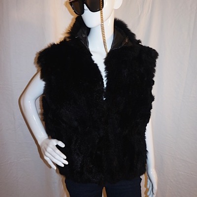 Vintage black fur vest, xl
