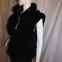Vintage Black Fur Vest, XL - Thumbnail 2