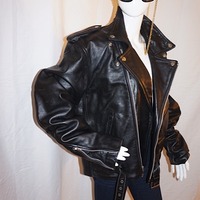 Vintage Element Black Leather Motorcycle Jacket, 2X - Thumbnail 1