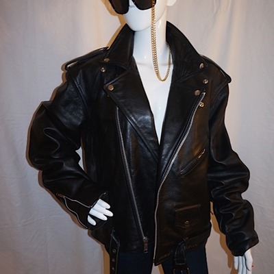 Vintage element black leather motorcycle jacket, 2x