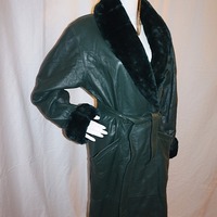 Vintage Laura Winston Green Leather Trenchcoat, L - Thumbnail 1