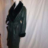 Vintage Laura Winston Green Leather Trenchcoat, L - Thumbnail 2