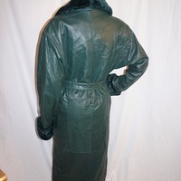 Vintage Laura Winston Green Leather Trenchcoat, L - Thumbnail 3