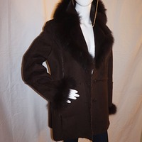 Vintage Regent Park Brown Suede Coat with Furc Collar, L - Thumbnail 1