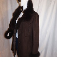 Vintage Regent Park Brown Suede Coat with Furc Collar, L - Thumbnail 2