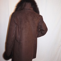 Vintage Regent Park Brown Suede Coat with Furc Collar, L - Thumbnail 3