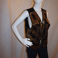Vintage AJ Black/Gold Sequins Vest, XL - Thumbnail 1