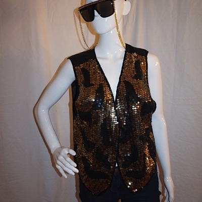 Vintage aj black/gold sequins vest, xl