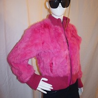 Vintage Taxi Pink Rabbit Fur Coat, Size S - Thumbnail 1