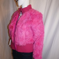 Vintage Taxi Pink Rabbit Fur Coat, Size S - Thumbnail 2