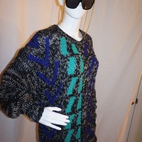 Vintage 1440 Black/Green/Purple Sweater, Size 1X-2X - Thumbnail 1