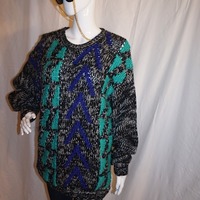 Vintage 1440 Black/Green/Purple Sweater, Size 1X-2X - Thumbnail 2