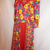 Vintage Plaza South Red Floral Dress, L - Thumbnail 2
