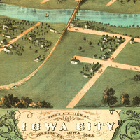 Iowa City, IA in 1868 - Bird's Eye View Map, Aerial map, Panorama, Vintage, Antique map, Reproduction, Giclée, Framable, Fine Art, Wall art - Thumbnail 1