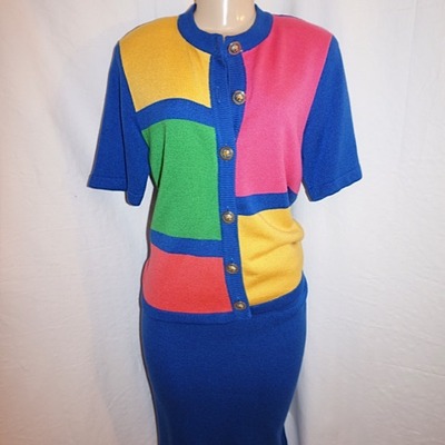 Vintage 2-piece ami krits blue top/skirt set, xl