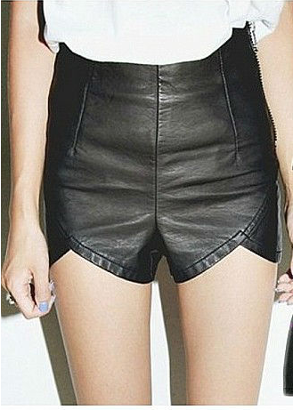 Black Leather High Waist Short