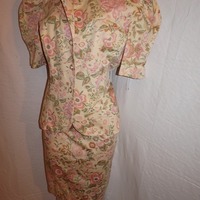 Vintage 2-Piece Donna Morgan Tan Floral Jacket/Skirt Set, XL - Thumbnail 3