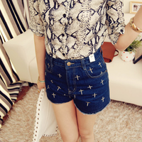 Vintage Cross Prints Denim Shorts - Thumbnail 2