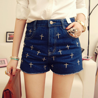 Vintage Cross Prints Denim Shorts - Thumbnail 4