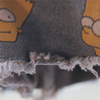 Cartoon Prints Fringed Denim Shorts - Thumbnail 1