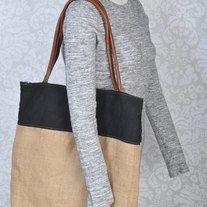 Large burplap tote with black accent