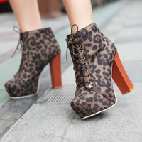Leopard Ankle Motorcycle Boots - Thumbnail 1