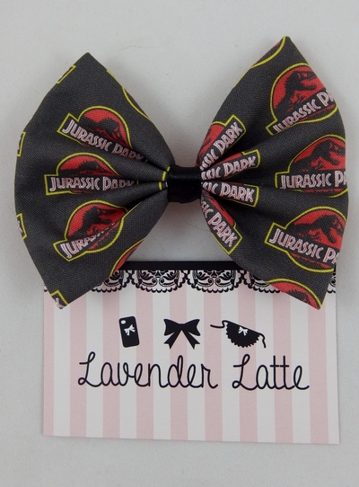 Black and Red Dinosaur Fabric Hair Bow Jurassic Fossil T-Rex