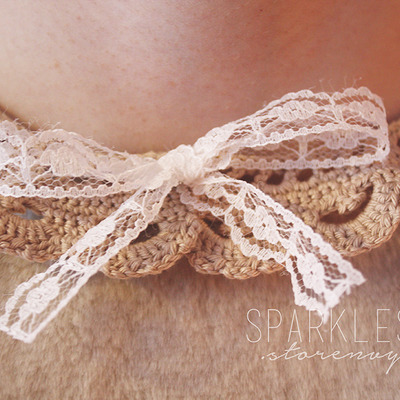 Crocheted lace collar, light brown  - Thumbnail 5