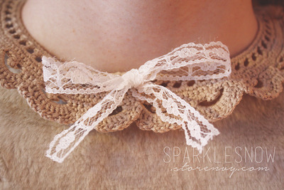 Crocheted Lace Collar, Light Brown 
