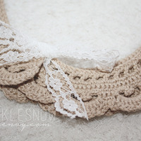 Crocheted Lace Collar, Light Brown  - Thumbnail 1