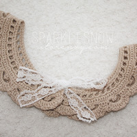 Crocheted Lace Collar, Light Brown  - Thumbnail 3