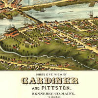 Gardiner and Pittston, Maine in 1878 - Bird's Eye View Map, Aerial, Panorama, Vintage, Antique, Reproduction, Giclée, Framable, Fine Art - Thumbnail 1