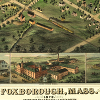 Foxborough, MA in 1879 - Bird's Eye View Map, Aerial Map, Panorama Map, Vintage Map, Antique Map, Reproduction, Giclée, Framable, Fine Art - Thumbnail 1