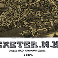 Exeter, NH in 1884 - Bird's Eye View Map, Aerial, Panorama, Vintage, Antique, Reproduction, Giclée, Framable, Fine Art - Thumbnail 1