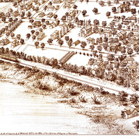 Dedham, MA in 1876 - Bird's Eye View Map, Aerial map, Panorama map, Vintagemap, Antique map, Reproduction, Giclée, Framable map, Fine Art - Thumbnail 1