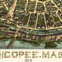 Chicopee, MA in 1878 - Bird's Eye View Map, Aerial Map, Panorama Map, Vintage Map, Antique Map, Reproduction, Giclée, Framable Map, Fine Art - Thumbnail 1