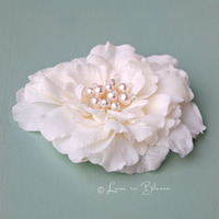 Wedding Hair Flower With Pearls, Realistic Wedding Hair Flower - Romance in Bloom #RF703 By Luxe in Bloom - Thumbnail 1