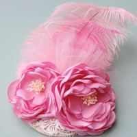 Wedding Hair Piece, Flower Feather Mini Hat Vintage Inspired Style #MH505 : Luxe in Bloom - Thumbnail 1