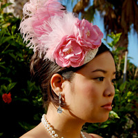 Wedding Hair Piece, Flower Feather Mini Hat Vintage Inspired Style #MH505 : Luxe in Bloom - Thumbnail 3