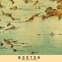 Boston, MA and Environs in 1905 - Bird's Eye View Map, Aerial Map, Panorama, Vintage, Antique Map, Reproduction, Giclée, Framable, Fine Art - Thumbnail 1