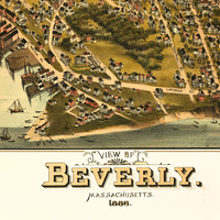 Beverly, MA in 1886 - Bird's Eye View Map, Aerial Map, Panorama Map, Vintage Map, Antique Map, Reproduction, Giclée, Framable Map, Fine Art - Thumbnail 1