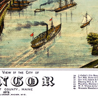 Bangor, Maine in 1875 - Bird's Eye View Map, Aerial, Panorama, Vintage, Antique, Reproduction, Giclée, Framable, Fine Art - Thumbnail 2