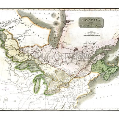 Canada and nova scotia in 1817 - vintage map, antique map, reproduction, framable map, fine art, wall map, great lakes, hudson bay, asia!