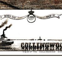 Collingwood, Ontario, Canada in 1875 - Bird's Eye View, Aerial, Panorama, Vintage, Antique, Reproduction, Giclée, Framable, Fine Art, home, wall art - Thumbnail 1