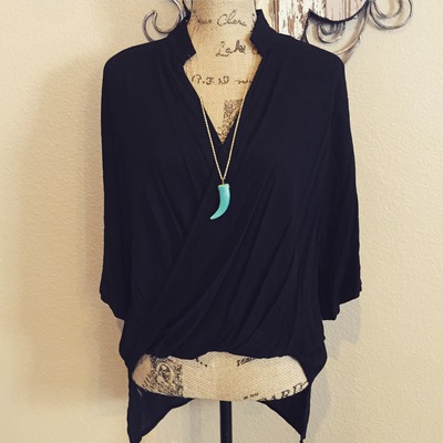 Black Twisted Hi-Lo Top with Collar