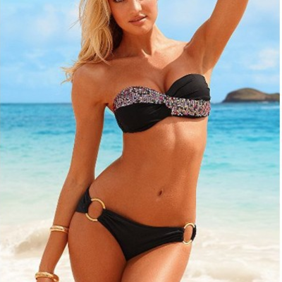 Black sequins tube top bikini