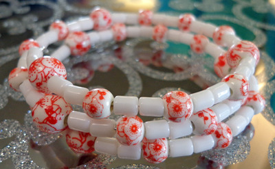 Red and White Wrap Bracelet