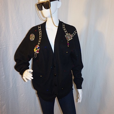 Vintage chous black jewel cardigan,  size xl